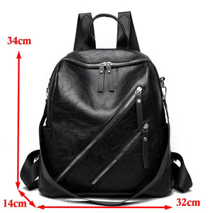 Zipper Backpack PU Leather Waterproof Bag College Student Bag