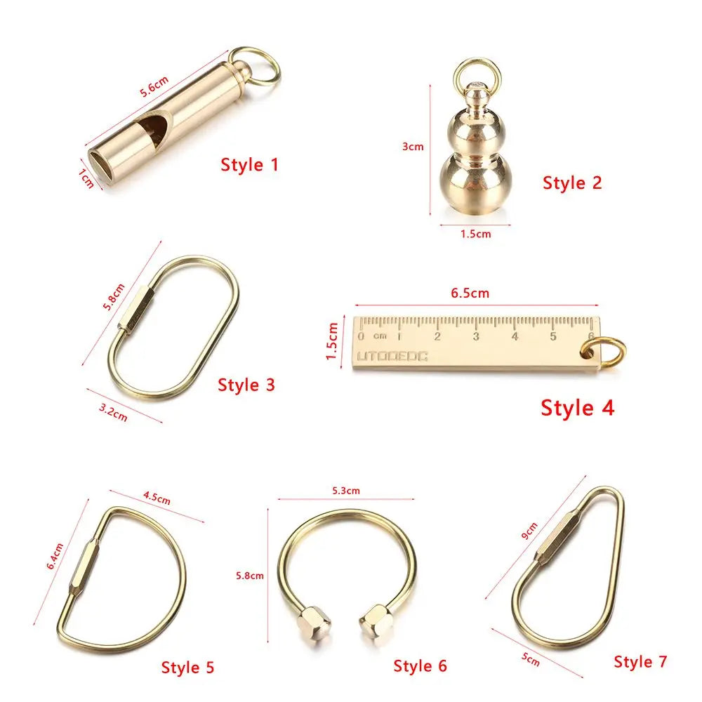 Brass Keychain Whistle Ruler Pendant Jewelry Holders