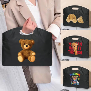 Cartoon Bear Printed Laptop Protection Case Business Document Tote