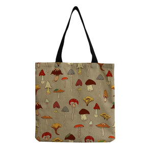 Cartoon Mushroom Printed Tote Shoulder Bag Floral Girl Art Large Capacity
