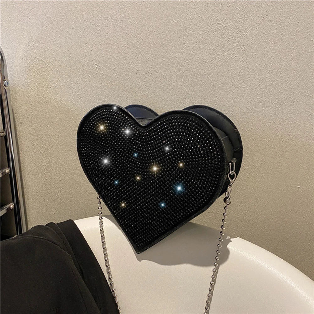 Bright Diamond Heart Shoulder Bags Chain Famous Bags