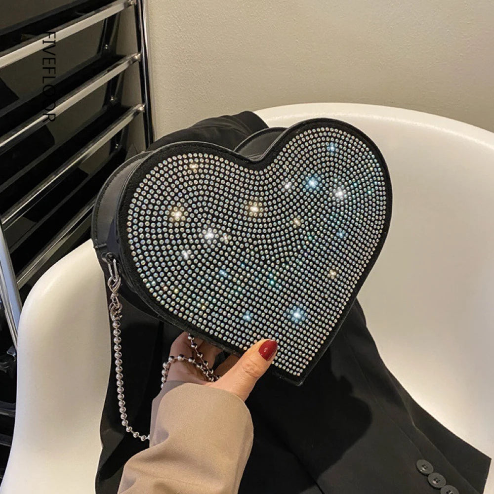 Bright Diamond Heart Shoulder Bags Chain Famous Bags