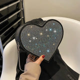 Bright Diamond Heart Shoulder Bags Chain Famous Bags