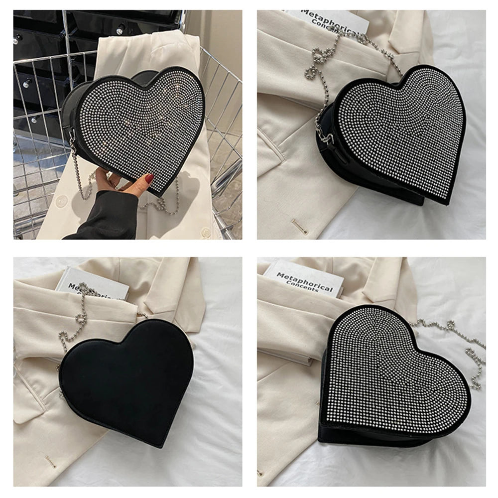Bright Diamond Heart Shoulder Bags Chain Famous Bags