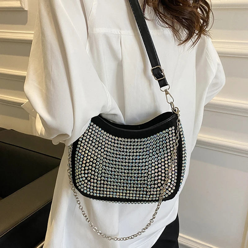 Diamond Shoulder Bag Chains Decor Crossbody Messenger Handbag Totes