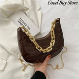 Bright Leather Shoulder Bag with Golden Chains - Office Bag