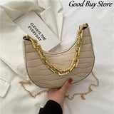 Bright Leather Shoulder Bag with Golden Chains - Office Bag