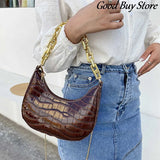 Bright Leather Shoulder Bag with Golden Chains - Office Bag