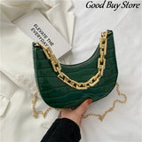 Bright Leather Shoulder Bag with Golden Chains - Office Bag