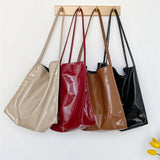 Bright PU Leather Women Shoulder Bag Large Capacity Female Tote Handbag