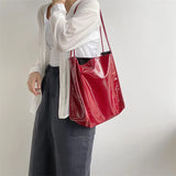 Bright PU Leather Women Shoulder Bag Large Capacity Female Tote Handbag