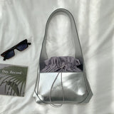 Bright Patent Leather Drawstring Pleated Flap Bags For Women