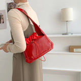 Bright Patent Leather Drawstring Pleated Flap Bags For Women
