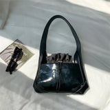 Bright Patent Leather Drawstring Pleated Flap Bags For Women