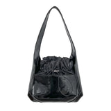 Bright Patent Leather Drawstring Pleated Flap Bags For Women
