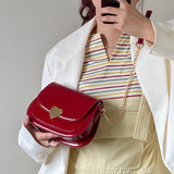 Bright PU Leather Women's Saddle Bag Shoulder Bag Vintage Small Purse