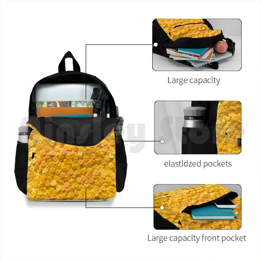 Bright Yellow Sequins Hiking Backpack Waterproof Camping Travel