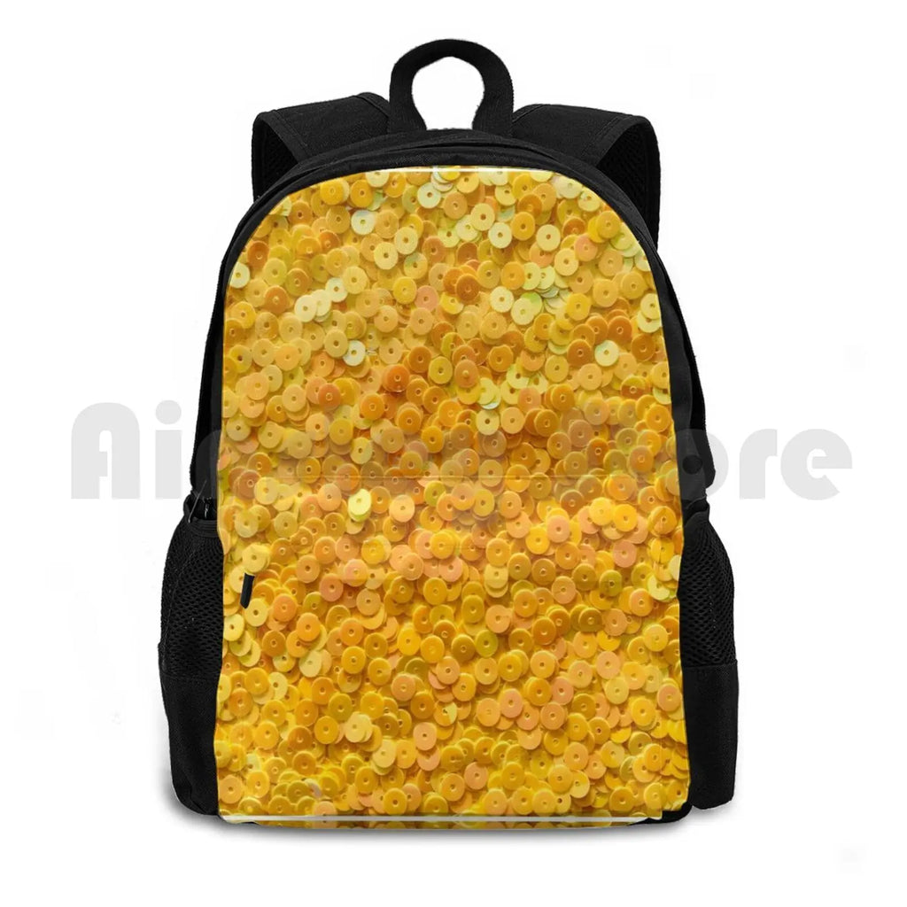 Bright Yellow Sequins Hiking Backpack Waterproof Camping Travel