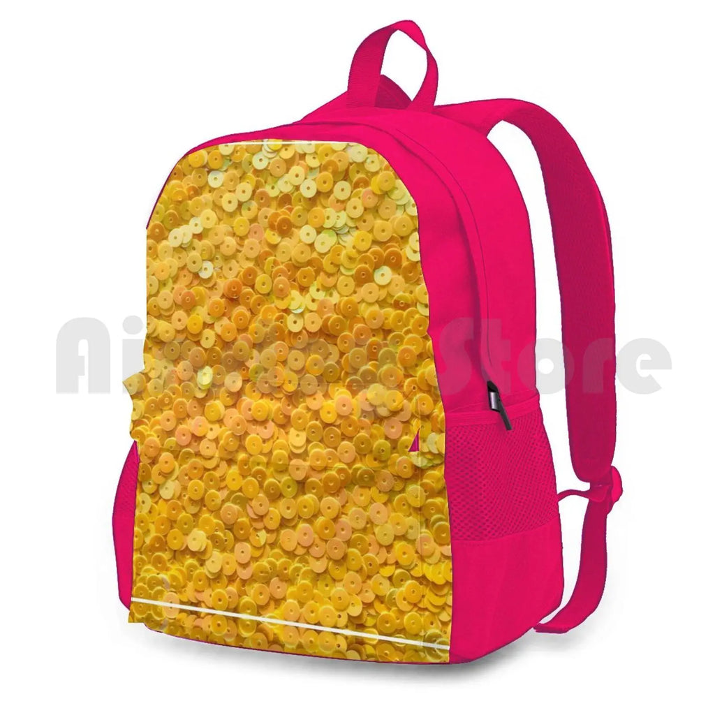 Bright Yellow Sequins Hiking Backpack Waterproof Camping Travel