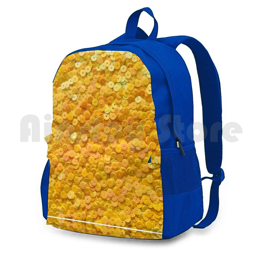 Bright Yellow Sequins Hiking Backpack Waterproof Camping Travel