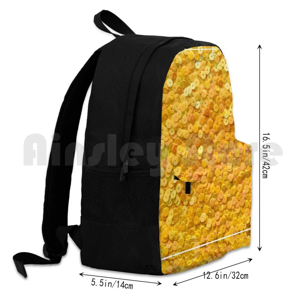Bright Yellow Sequins Hiking Backpack Waterproof Camping Travel