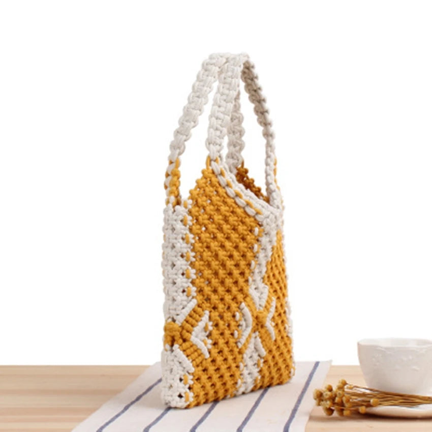 British Cotton Rope Woven Handbag Sen Series Net Bag