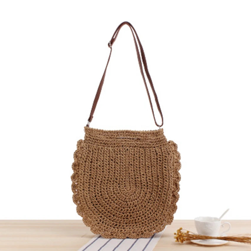 British Style Straw Bag Dual-Use Hand-Woven Shoulder Bag