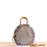 British Portable Tassel Straw Bag Hand Ladle Shoulder Travel Vacation Bag