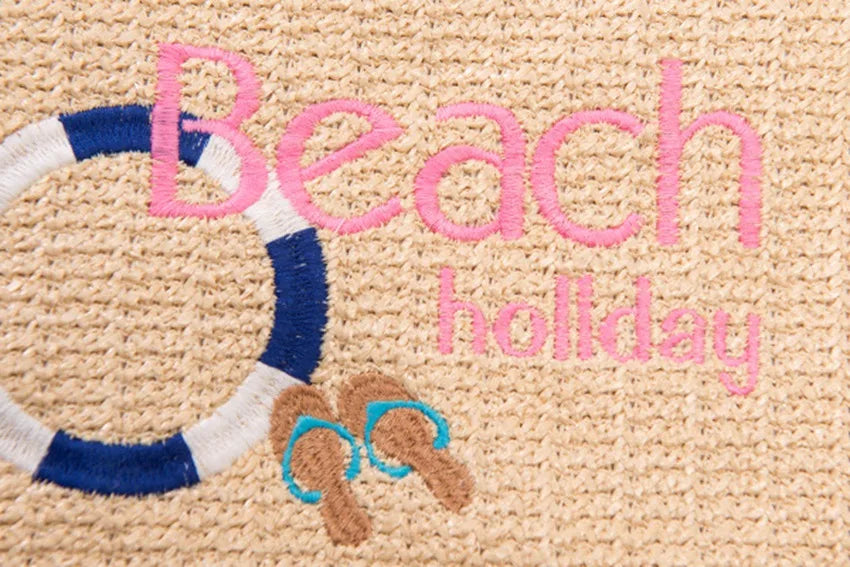 British Style Straw Beach Bag Women's Handbag with Ring