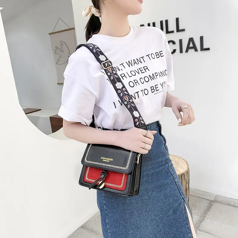 Contrast Leather Crossbody Bags for Women