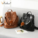 Brown Leather Backpack Women Multifunction Ladies Shoulder Bagpack