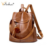 Brown Leather Backpack Women Multifunction Ladies Shoulder Bagpack