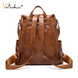Brown Leather Backpack Women Multifunction Ladies Shoulder Bagpack