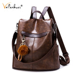 Brown Leather Backpack Women Multifunction Ladies Shoulder Bagpack