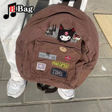 Brown Canvas Backpack Women Gothic Punk Spicy Girl Vintage Bag Large Capacity