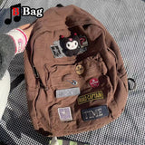 Brown Canvas Backpack Women Gothic Punk Spicy Girl Vintage Bag Large Capacity