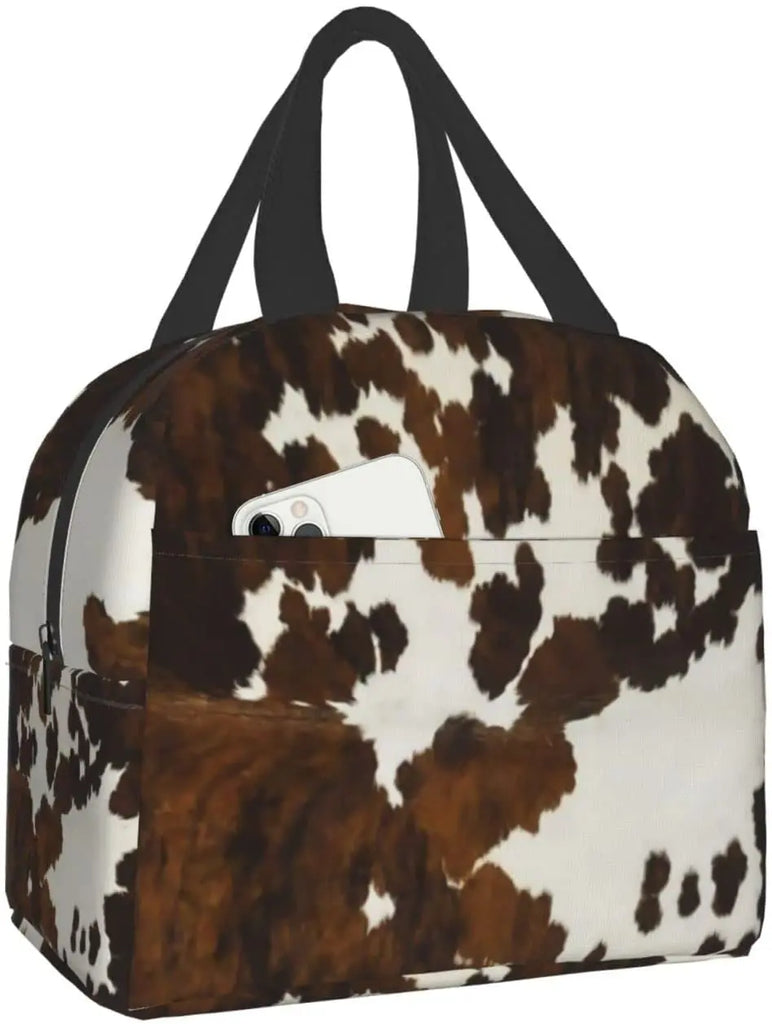 Brown Cow Print Cartoon Insulated Lunch Bag for Women