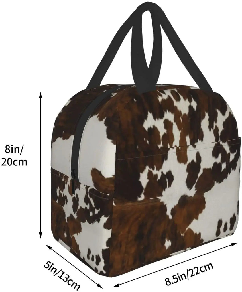 Brown Cow Print Cartoon Insulated Lunch Bag for Women