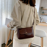 Brown Leather Crossbody Messenger Bag for Women Medium Size Retro Handbag