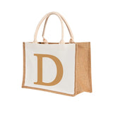 Brown Letters Pattern Burlap Bag Foldable Shoulder Bags Portable Canvas Bags