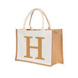 Brown Letters Pattern Burlap Bag Foldable Shoulder Bags Portable Canvas Bags