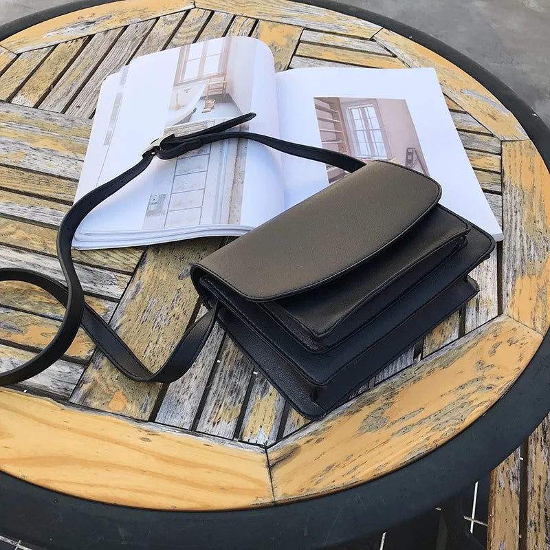 Brown Mini Square Bag Cover Envelope Shoulder Bags For Women Leather Handbags