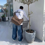 Brown Nylon Tote Bag Women Casual Zipper Shoulder Handbag Crossbody