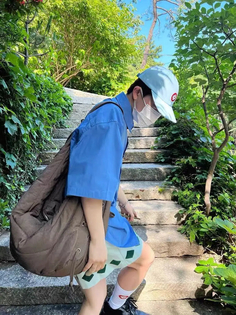 Brown Nylon Tote Bag Women Casual Zipper Shoulder Handbag Crossbody