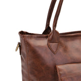 Brown PU Large Women Tote Bag with Leather Strap and Tassel