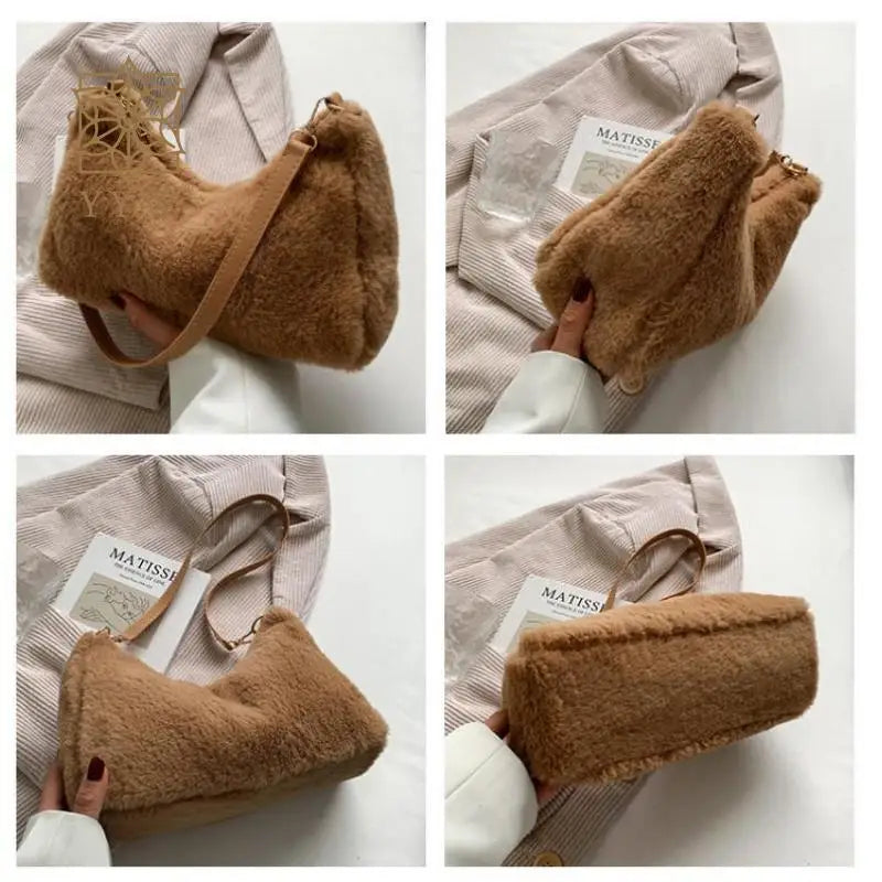 Brown Plush Crossbody Bag Winter Leisure Armpit Bag Women'S Bag