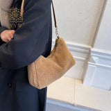 Brown Plush Crossbody Bag Winter Leisure Armpit Bag Women'S Bag