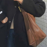 Brown Pu Large-capacity Ladies College Tote Bag Autumn