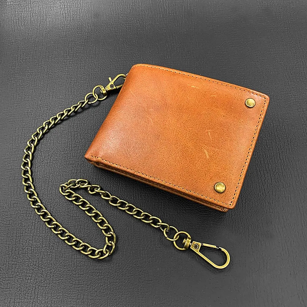 Brown Slim Leather Wallet RFID Blocking Bifold Chain Wallet for Men