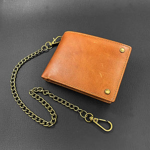 Brown Slim Leather Wallet RFID Blocking Bifold Chain Wallet for Men